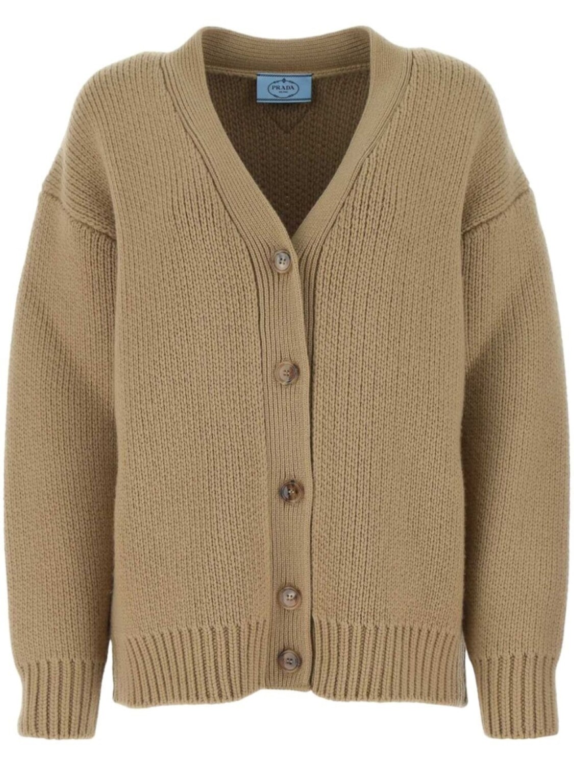 Prada кардиган оверсайз с треугольным логотипом, коричневый 
Prada кардиган оверсайз с треугольным логотипом, коричневый