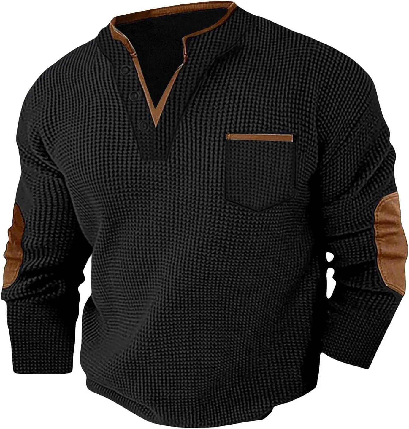 Мужской теплый свитер с вафельной фактурой, хенли и длинными рукавами
Мужской теплый свитер с вафельной фактурой, хенли и длинными рукавами