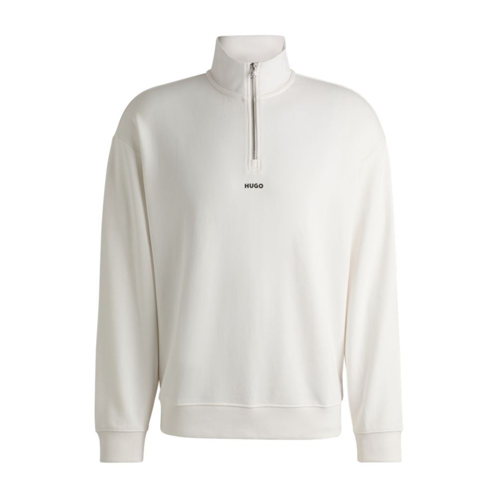 Свитшот из хлопчатобумажной махры с застежкой-молнией на воротнике и логотипом HUGO, белый
Свитшот из хлопчатобумажной махры с застежкой-молнией на воротнике и логотипом HUGO, белый