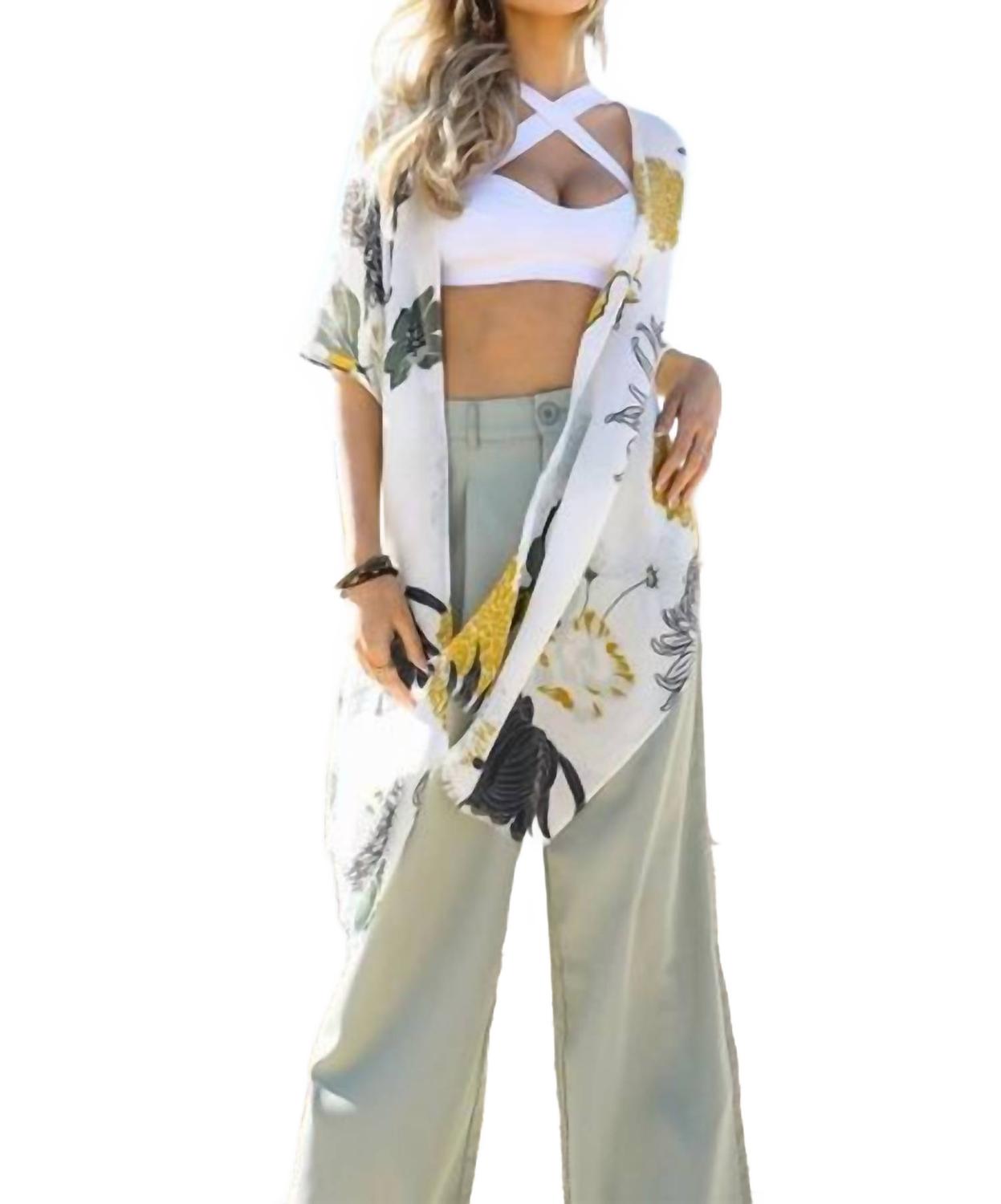 Бохо кимоно с цветочным принтом в белом цвете LETO 
Бохо кимоно с цветочным принтом в белом цвете LETO