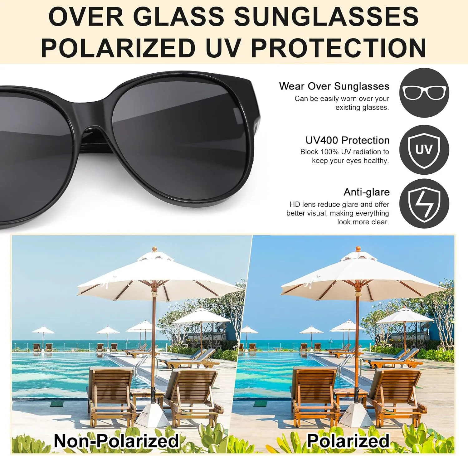 JATEBI 2 шт. Солнцезащитные очки поверх очков для женщин, поляризованные, подходят для ношения поверх очков с диоптриями, защита от УФ-излучения UV400, B
JATEBI 2 шт. Солнцезащитные очки поверх очков для женщин, поляризованные, подходят для ношения поверх очков с диоптриями, защита от УФ-излучения UV400, B