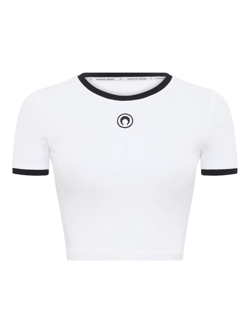 Укороченный топ в рубчик с логотипом Marine Serre, белый
Укороченный топ в рубчик с логотипом Marine Serre, белый
