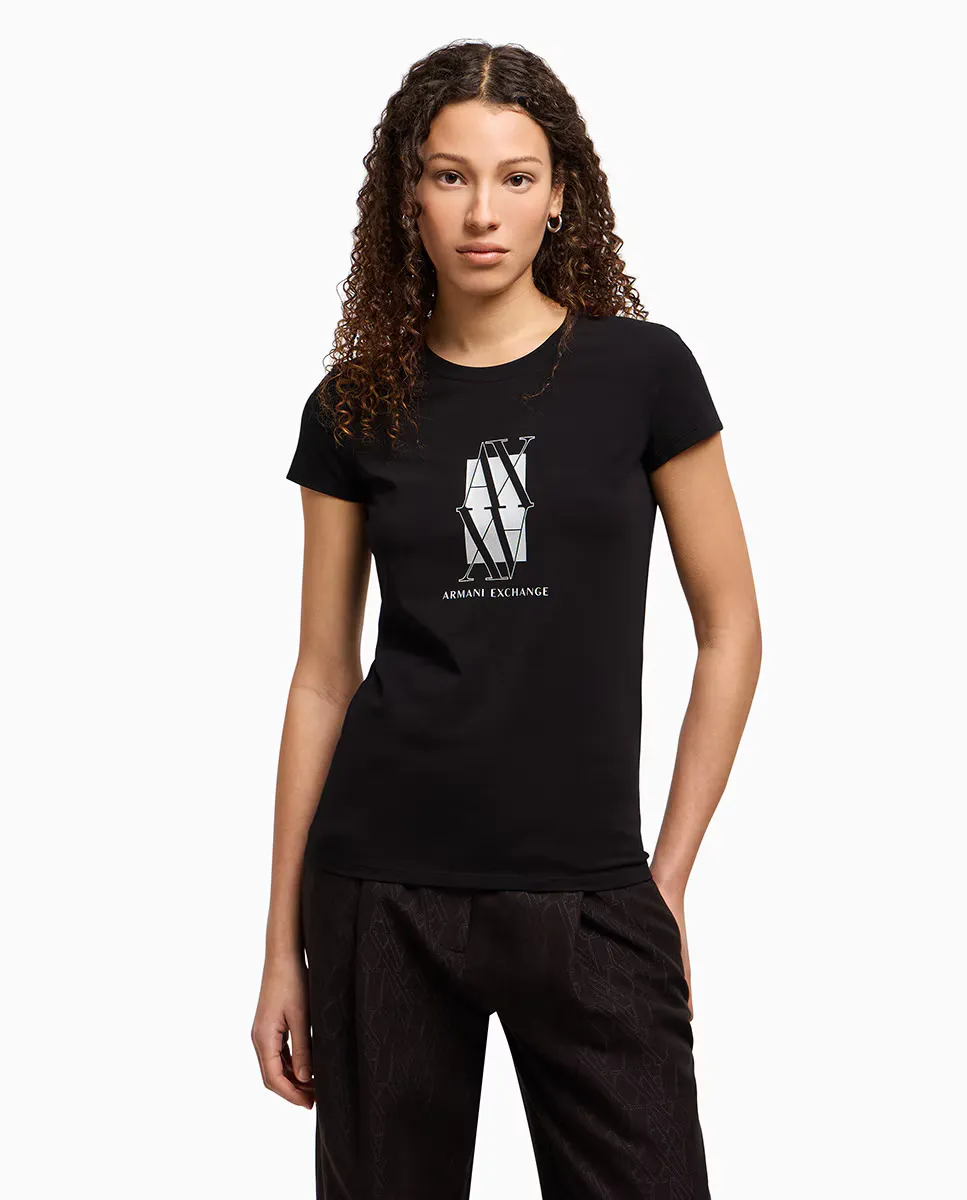 Футболка женская облегающего кроя с напечатанным логотипом Armani Exchange, черный
Футболка женская облегающего кроя с напечатанным логотипом Armani Exchange, черный