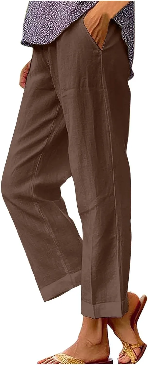 Женские льняные брюки прямого кроя летние повседневные с эластичным поясом Zzalalana
Женские льняные брюки прямого кроя летние повседневные с эластичным поясом Zzalalana