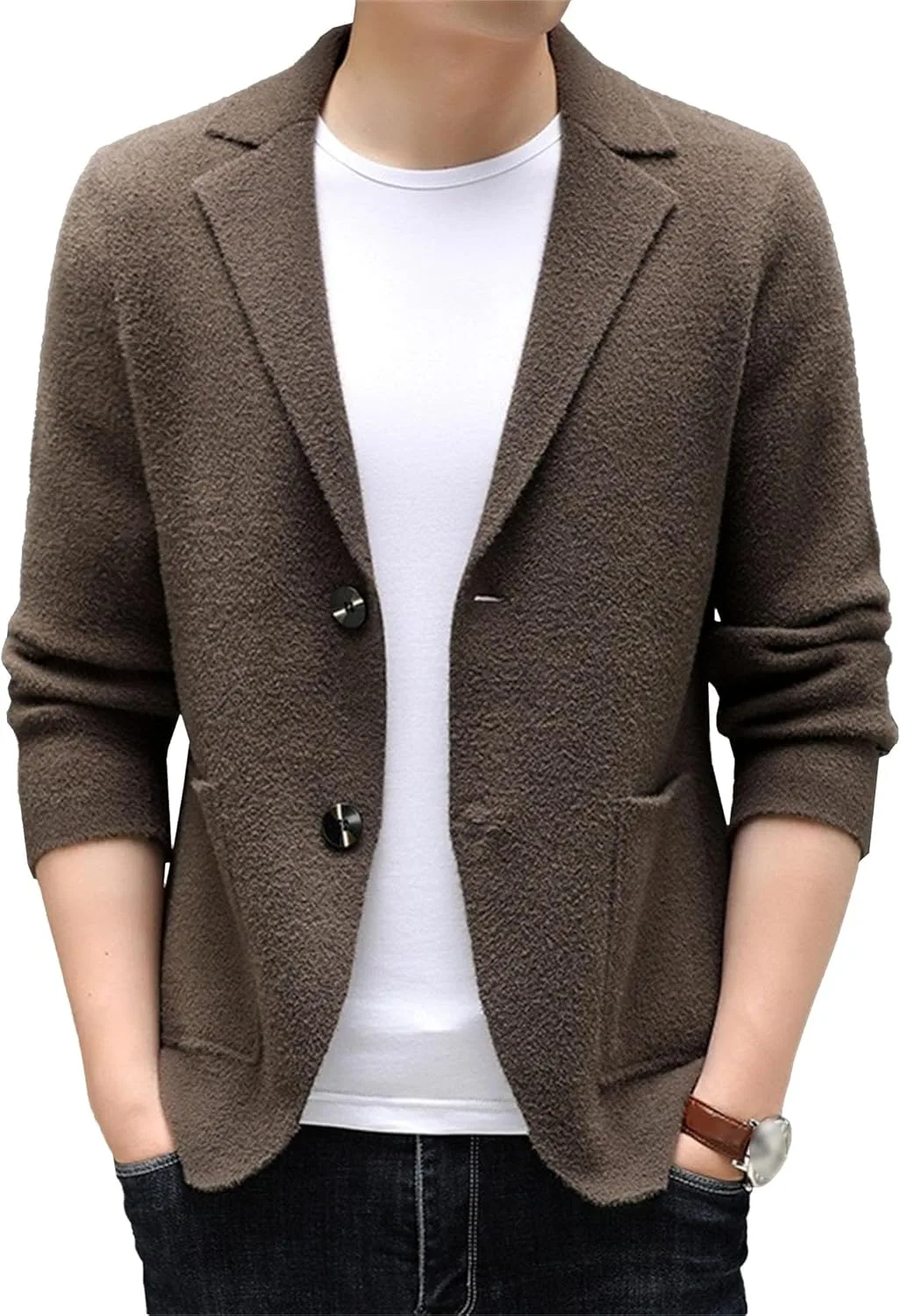 Мужской кардиган с лацканами и воротником шаль
Мужской кардиган с лацканами и воротником шаль