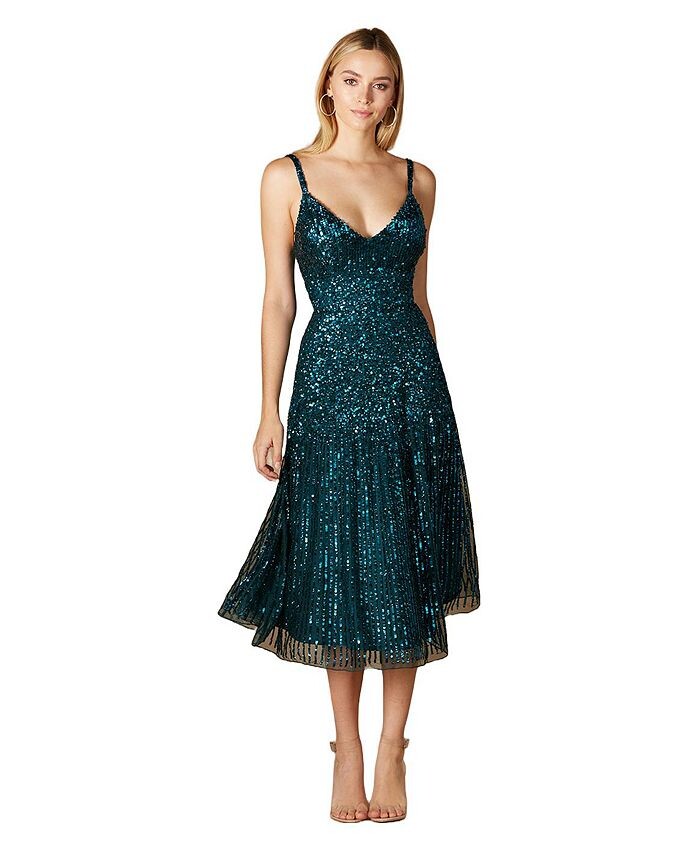 Женское струящееся платье миди с пайетками Lara, синий 
Женское струящееся платье миди с пайетками Lara, синий