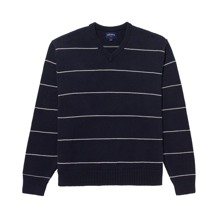 Свитер Noah Striped V-Neck Sweater 'Navy/White', синий 
Свитер Noah Striped V-Neck Sweater 'Navy/White', синий