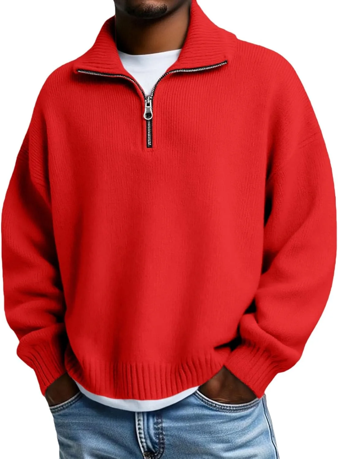 CRNTCEM Полу-зиппер свитер для мужчин, тяжелый вязаный пуловер с воротником
CRNTCEM Полу-зиппер свитер для мужчин, тяжелый вязаный пуловер с воротником