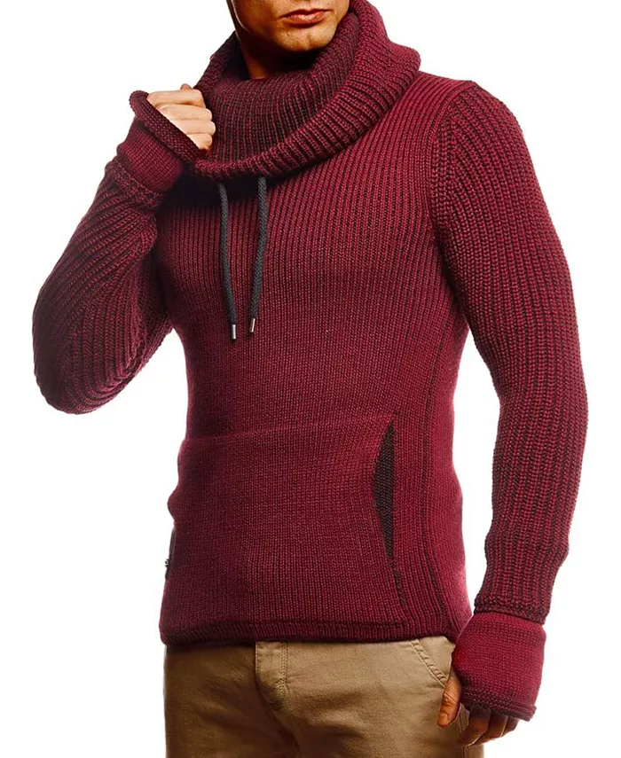 Мужской вязаный пуловер с капюшоном и прорезями для большого пальца на манжетах Leif Nelson, красный
Мужской вязаный пуловер с капюшоном и прорезями для большого пальца на манжетах Leif Nelson, красный