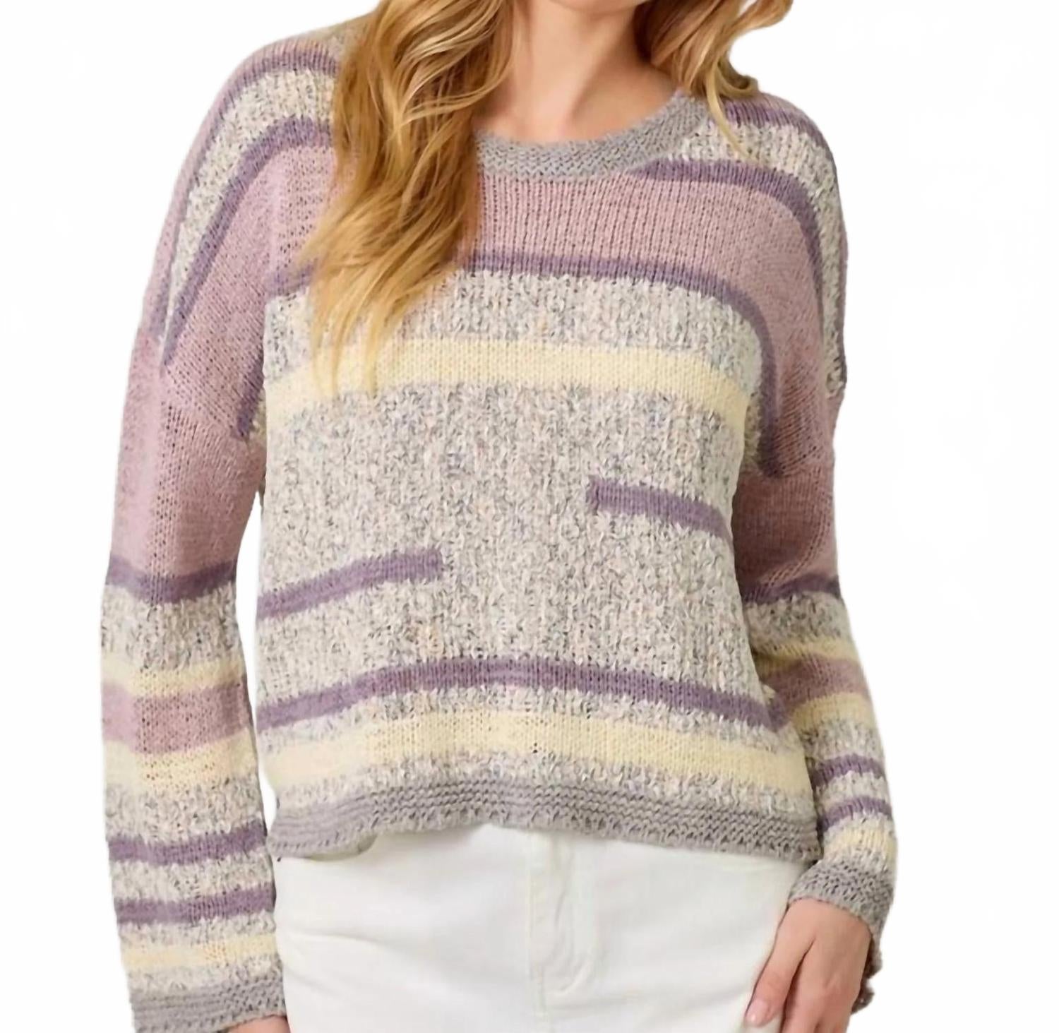 Женский разноцветный полосатый свитер в фиолетовом цвете Mystree
Женский разноцветный полосатый свитер в фиолетовом цвете Mystree