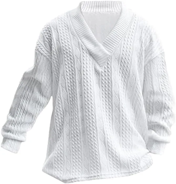 Мужской вязаный свитер с v-образным вырезом, утепленный, свободного кроя
Мужской вязаный свитер с v-образным вырезом, утепленный, свободного кроя