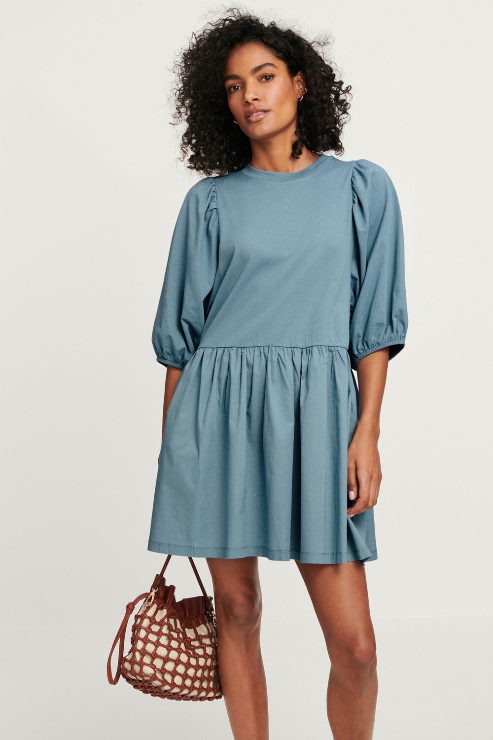 Мини-Платье из джерси с пышными рукавами Next, синий 
Мини-Платье из джерси с пышными рукавами Next, синий