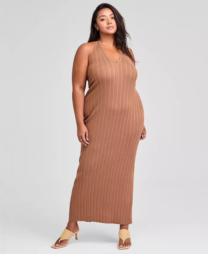 Модное платье-свитер без рукавов с V-образным вырезом для полных And Now This, коричневый
Модное платье-свитер без рукавов с V-образным вырезом для полных And Now This, коричневый