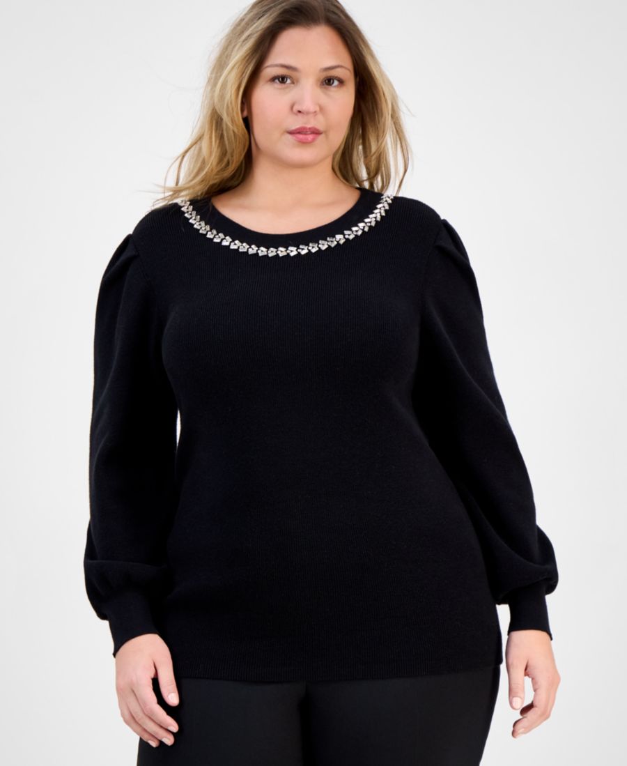 Свитер большого размера с декоративным круглым вырезом AK Anne Klein, Anne Black
Свитер большого размера с декоративным круглым вырезом AK Anne Klein, Anne Black