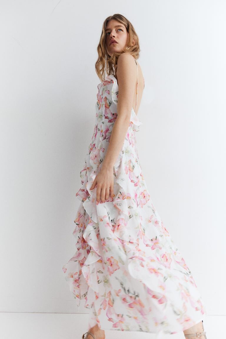 Платье на бретелях с воланами H&M, белый
Платье на бретелях с воланами H&M, белый