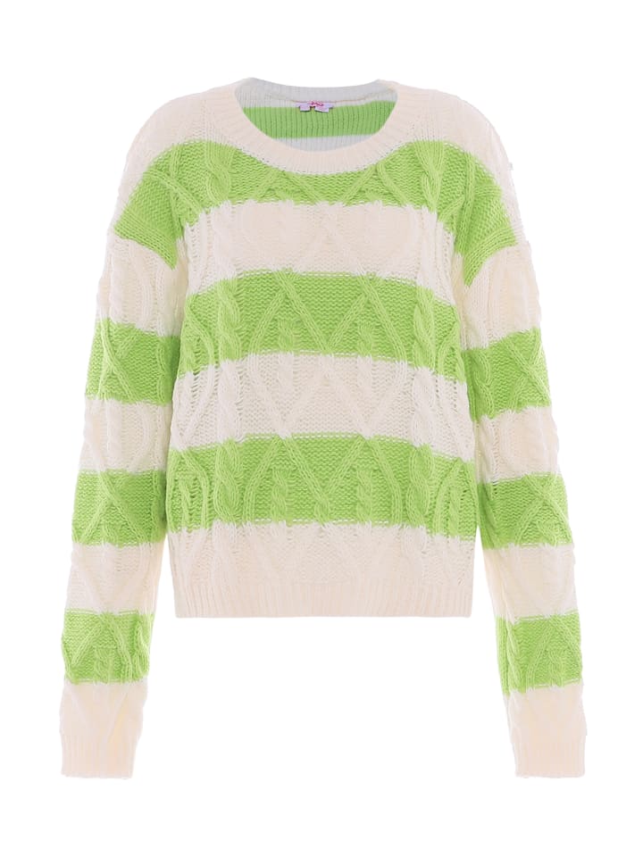 Женский вязаный свитер в кремово-белом и лаймовом цветах myMo
Женский вязаный свитер в кремово-белом и лаймовом цветах myMo