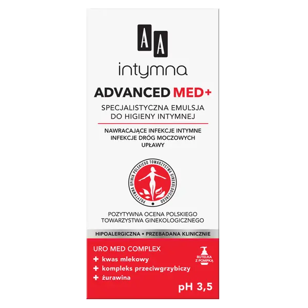 Специализированная эмульсия для интимной гигиены ph 3,5, 300 мл Aa Intymna med advanced ph 3,5 
Специализированная эмульсия для интимной гигиены ph 3,5, 300 мл Aa Intymna med advanced ph 3,5