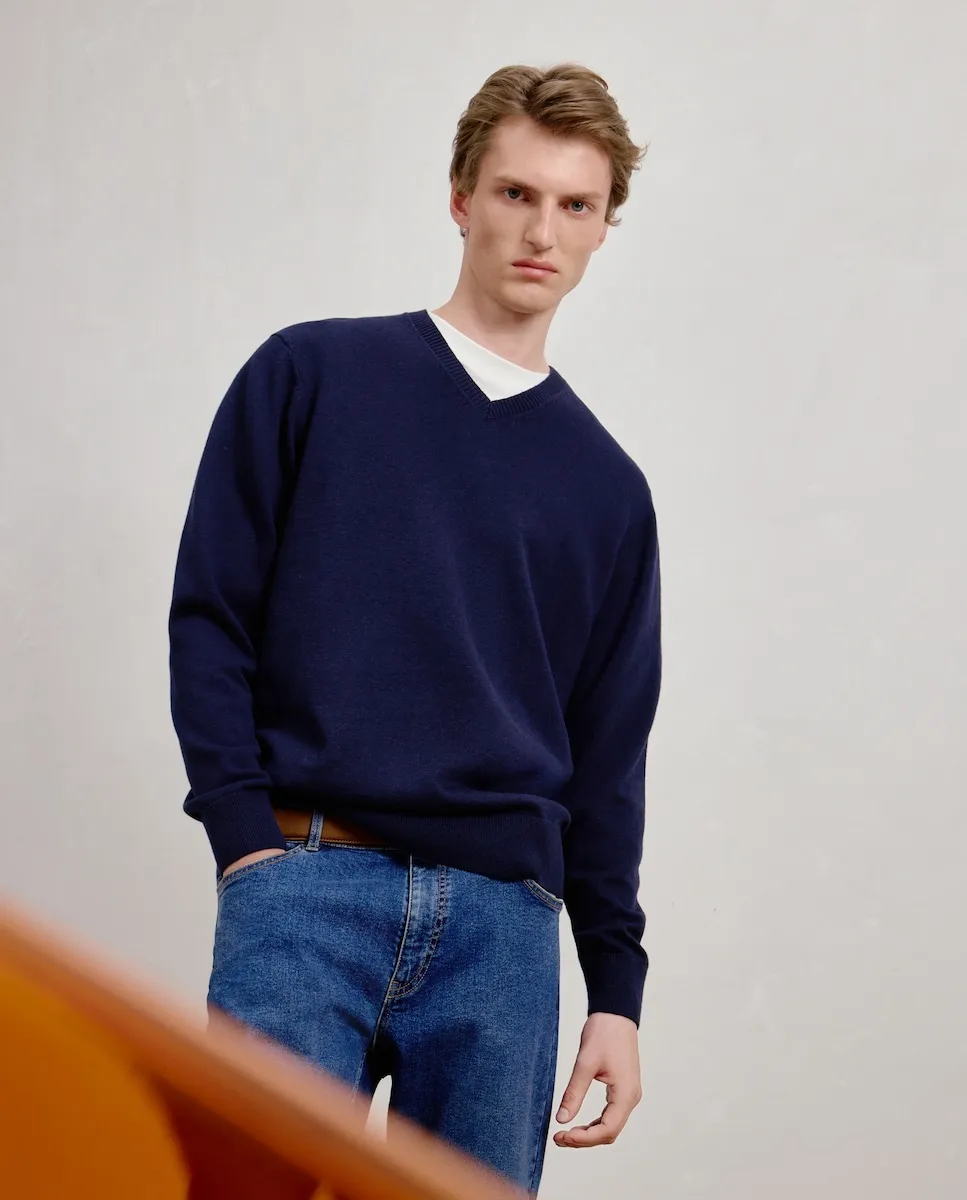 Мужской базовый свитер с V-образным вырезом Dustin, темно-синий
Мужской базовый свитер с V-образным вырезом Dustin, темно-синий