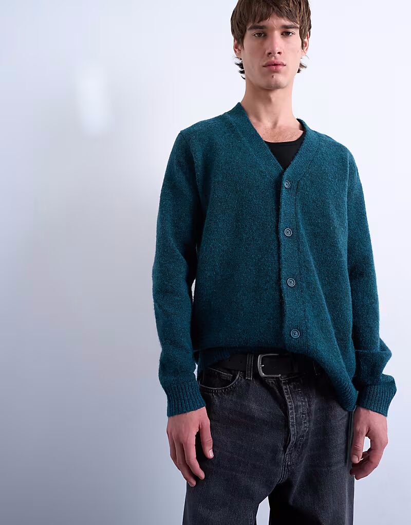 Кардиган свободного кроя с V-образным вырезом темно-зеленого цвета Topman
Кардиган свободного кроя с V-образным вырезом темно-зеленого цвета Topman