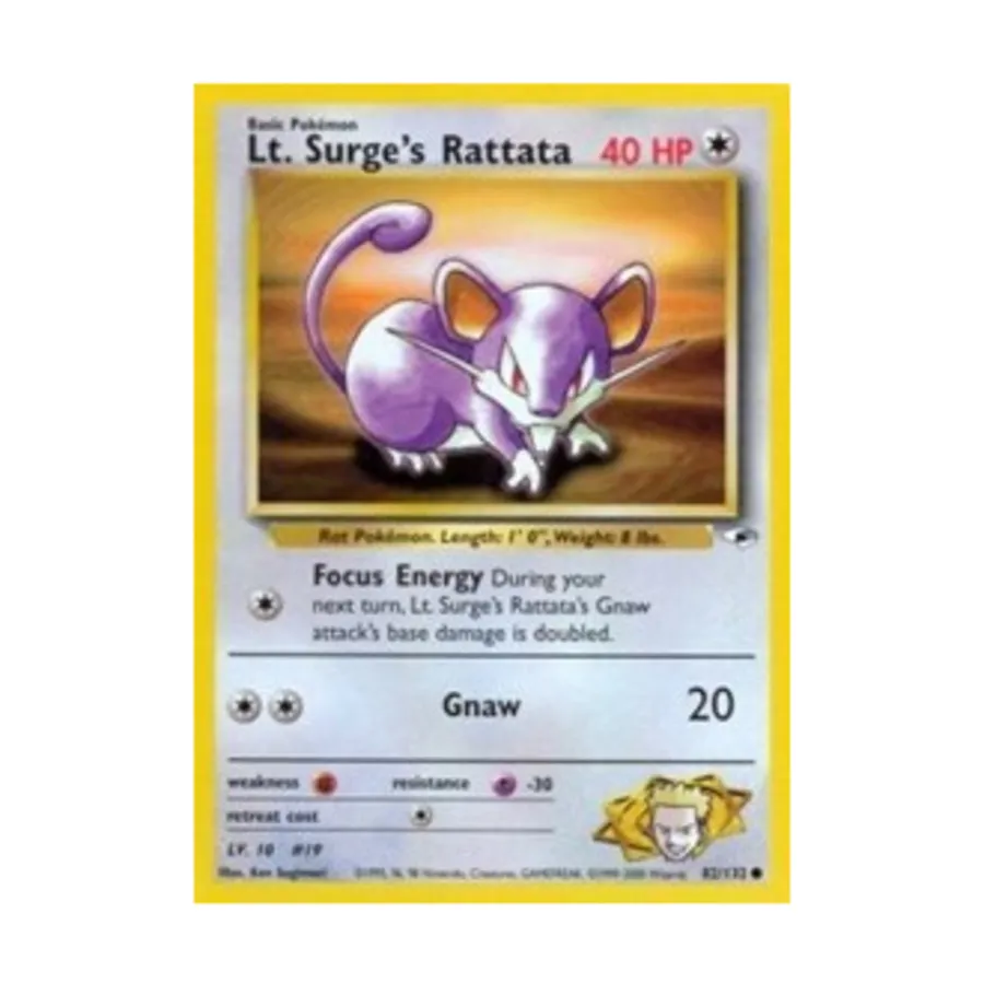 CCG Раттата лейтенанта Сёрджа (C) № 82, Pokemon - Gym Heroes - Singles 
CCG Раттата лейтенанта Сёрджа (C) № 82, Pokemon - Gym Heroes - Singles
