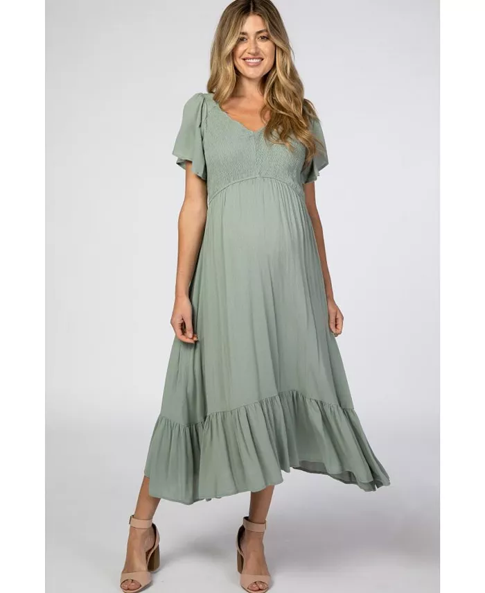 Беременное платье миди с V-образным вырезом и сборками в цвете маув Pinkblush, зеленый
Беременное платье миди с V-образным вырезом и сборками в цвете маув Pinkblush, зеленый