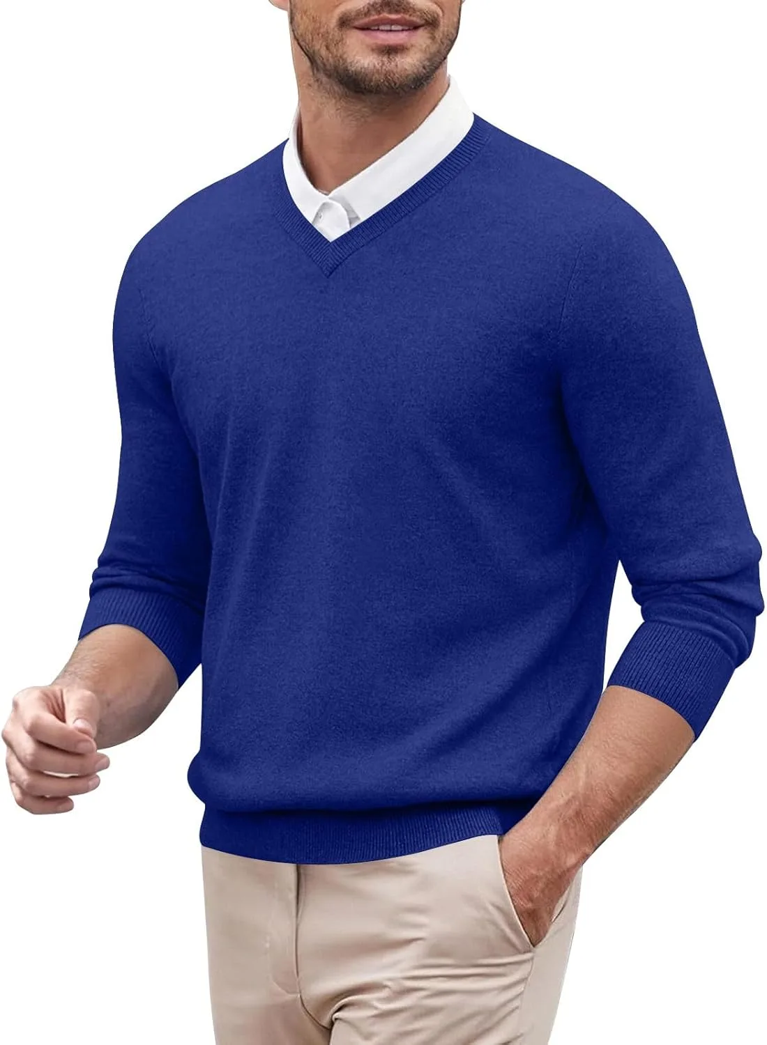 Мужской свитер V-образным вырезом, легкий, облегающий
Мужской свитер V-образным вырезом, легкий, облегающий