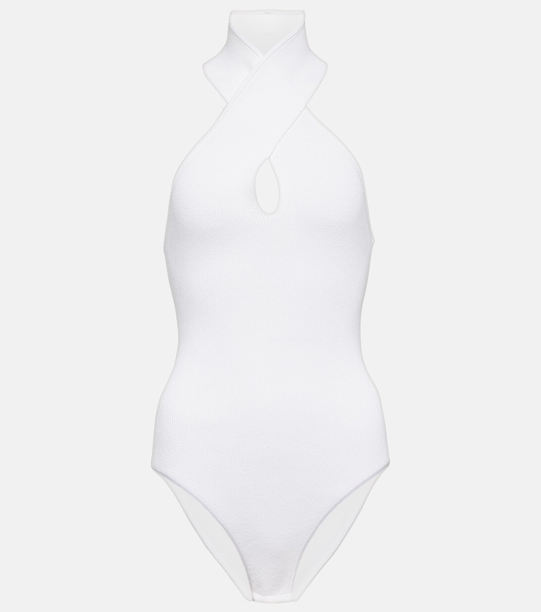 Трикотажное боди в рубчик с вырезом халтер ALAÏA, белый
Трикотажное боди в рубчик с вырезом халтер ALAÏA, белый