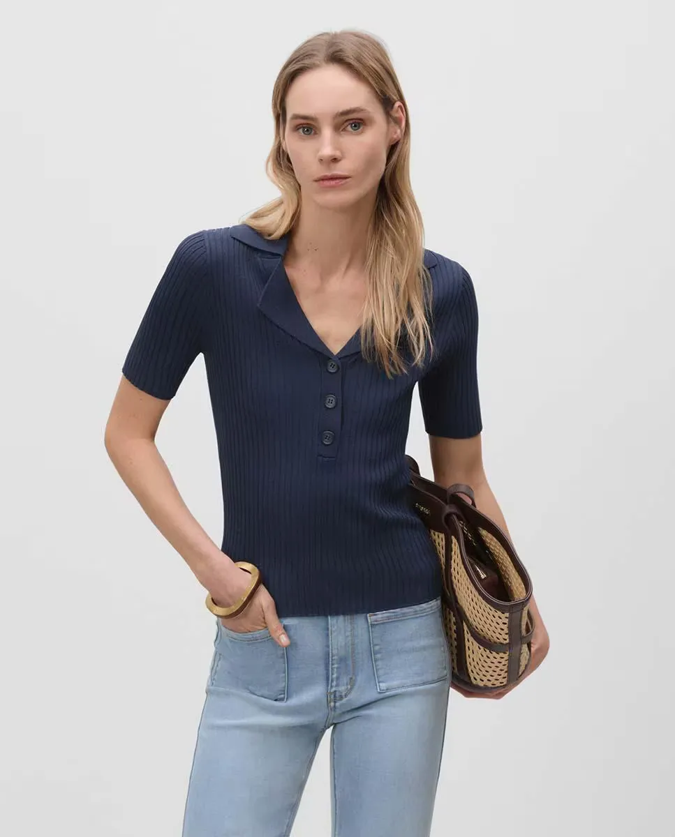 Женский топ с воротником-поло Simorra, темно-синий
Женский топ с воротником-поло Simorra, темно-синий