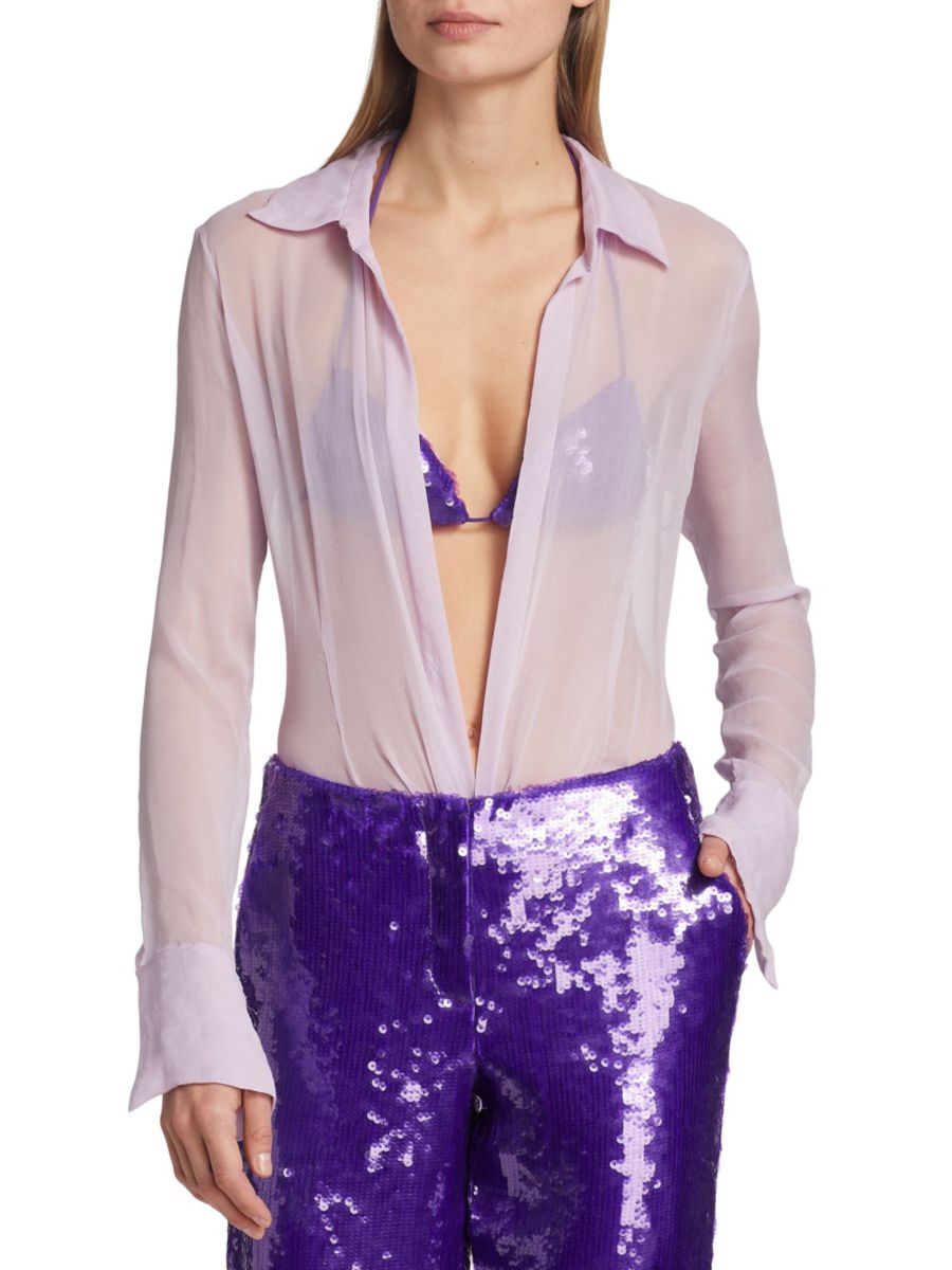 Прозрачная блузка с отложным воротником LaQuan Smith, цвет Lilac
Прозрачная блузка с отложным воротником LaQuan Smith, цвет Lilac
