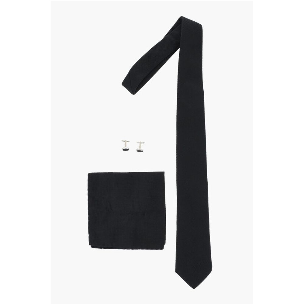 Комплект из галстука, запонок и карманного платка из шелковой смеси Corneliani, черный
Комплект из галстука, запонок и карманного платка из шелковой смеси Corneliani, черный