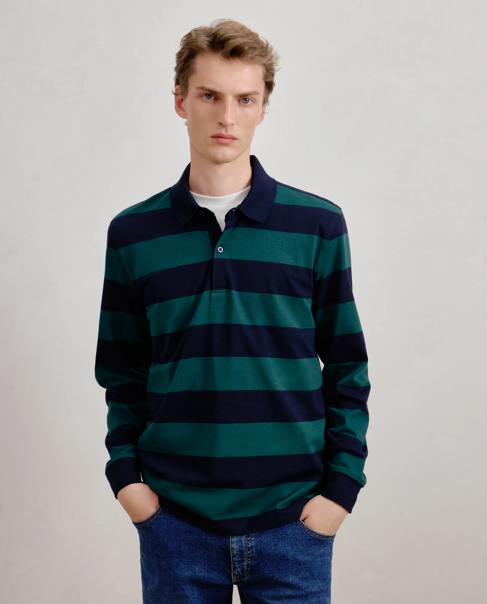 Мужская поло с длинным рукавом в широкую полоску Dustin, темно-синий
Мужская поло с длинным рукавом в широкую полоску Dustin, темно-синий