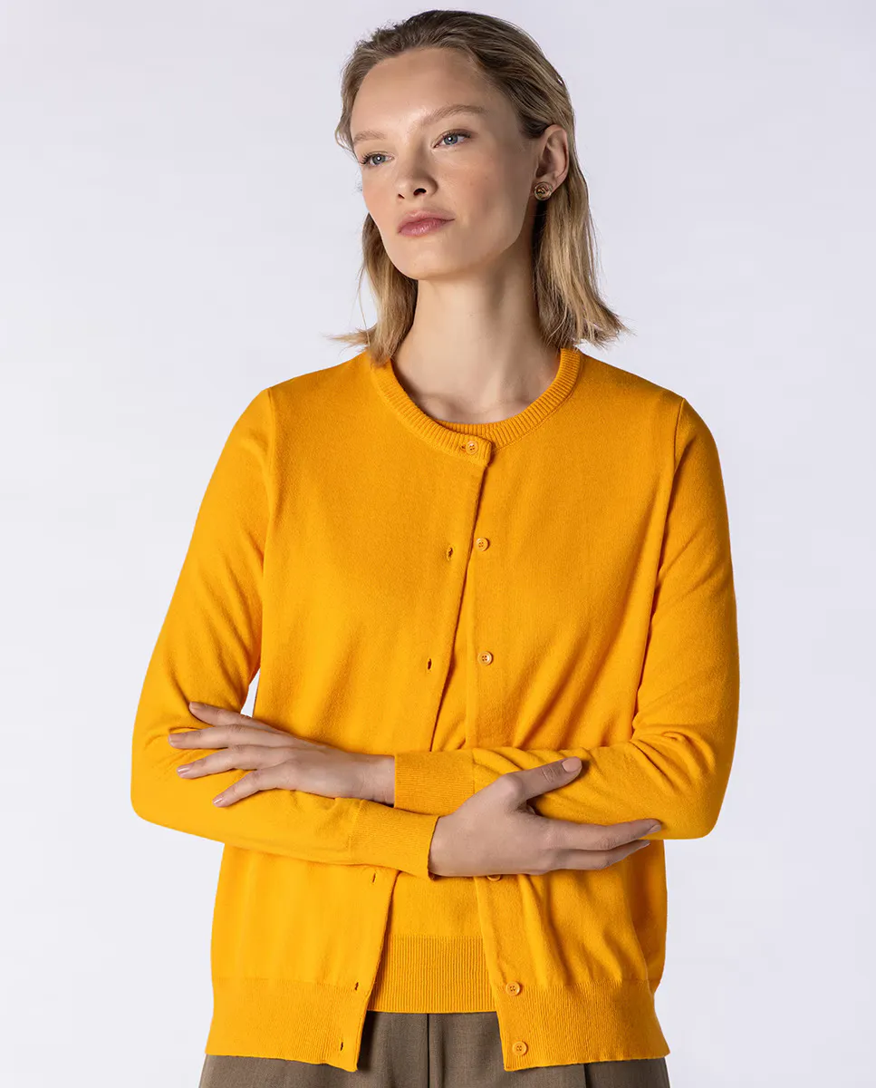 Женский жакет одинарной вязки с длинными рукавами и круглым вырезом Naulover, желтый 
Женский жакет одинарной вязки с длинными рукавами и круглым вырезом Naulover, желтый