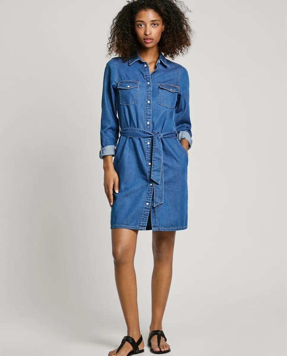 Короткое джинсовое платье с воротником-стойкой Pepe Jeans, синий 
Короткое джинсовое платье с воротником-стойкой Pepe Jeans, синий