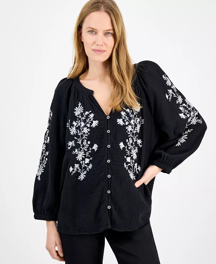 Блузка из хлопка с текстурой и цветочной вышивкой Petite Style & Co, черный
Блузка из хлопка с текстурой и цветочной вышивкой Petite Style & Co, черный