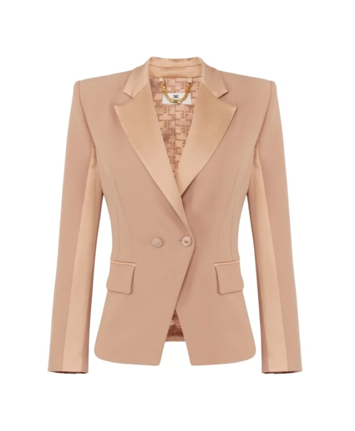 Куртка из крепа с атласными лацканами Elisabetta Franchi, бежевый
Куртка из крепа с атласными лацканами Elisabetta Franchi, бежевый
