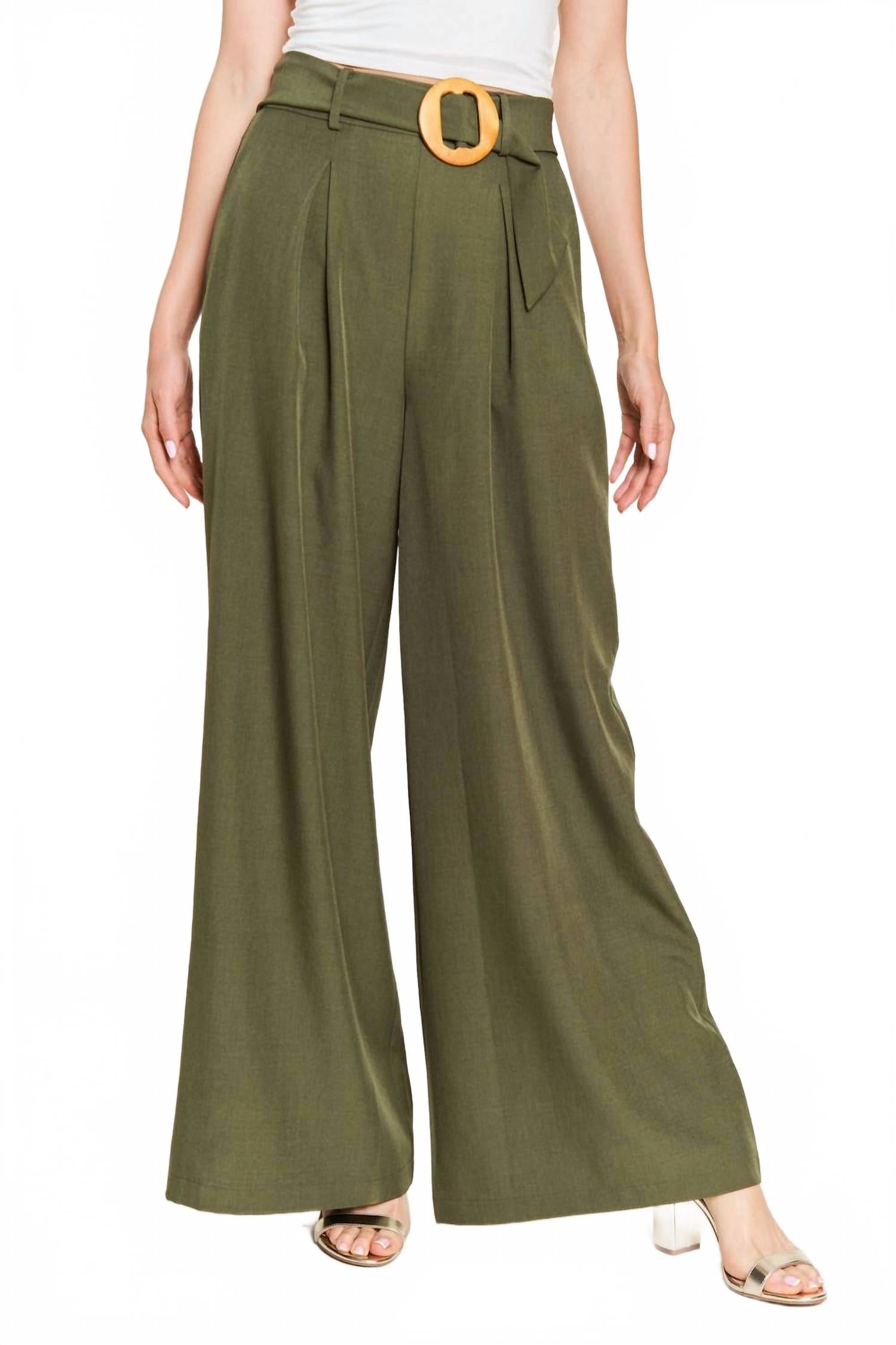 Светлые брюки с поясом в оливковом цвете JADE BY JANE 
Светлые брюки с поясом в оливковом цвете JADE BY JANE