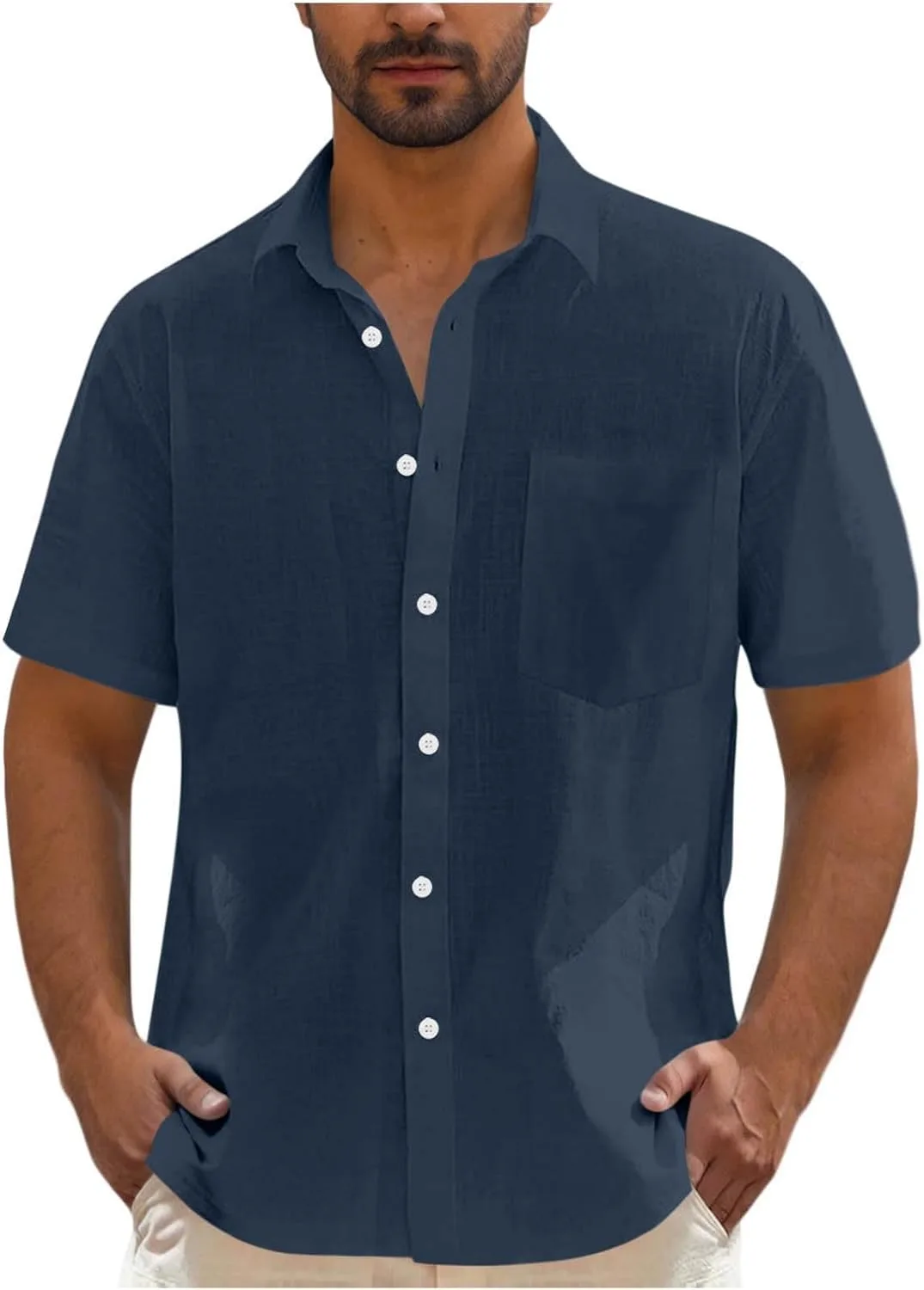 Мужская повседневная льняная рубашка на пуговицах с карманами
Мужская повседневная льняная рубашка на пуговицах с карманами