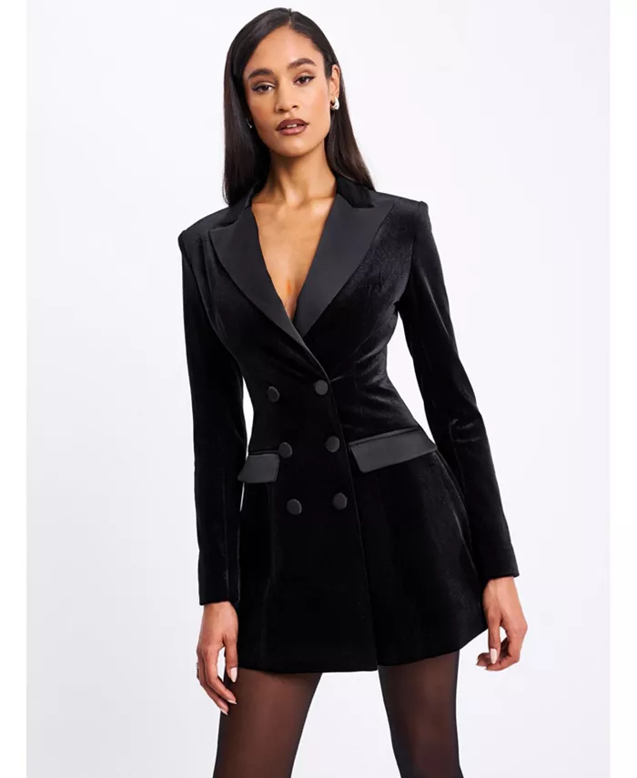 Женское мини-платье-блейзер Calista черного бархата Miss Circle, черный 
Женское мини-платье-блейзер Calista черного бархата Miss Circle, черный