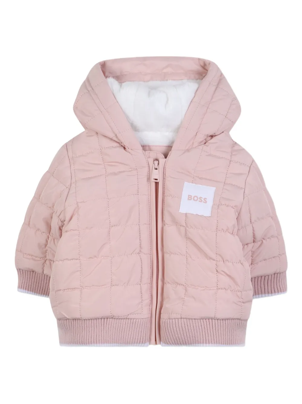 Стеганая куртка с капюшоном BOSS Kidswear, розовый 
Стеганая куртка с капюшоном BOSS Kidswear, розовый