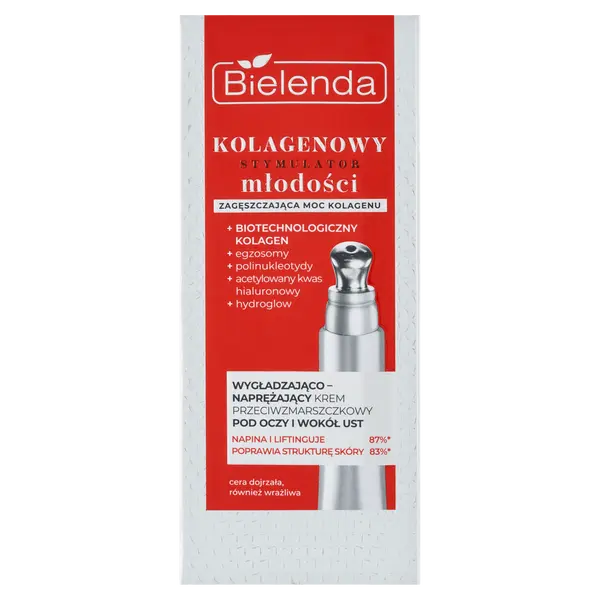 Разглаживающий и укрепляющий крем против морщин для области вокруг глаз и губ, 15 мл Bielenda Kolagenowy stymulator młodości
Разглаживающий и укрепляющий крем против морщин для области вокруг глаз и губ, 15 мл Bielenda Kolagenowy stymulator młodości