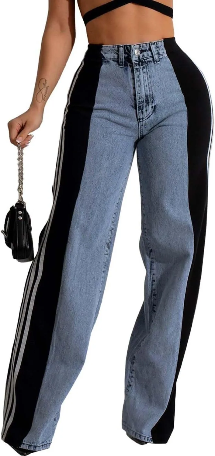 Женские джинсы с патчворк-полосками, высокие, свободные, цветной блок, прямые Lyaheima
Женские джинсы с патчворк-полосками, высокие, свободные, цветной блок, прямые Lyaheima