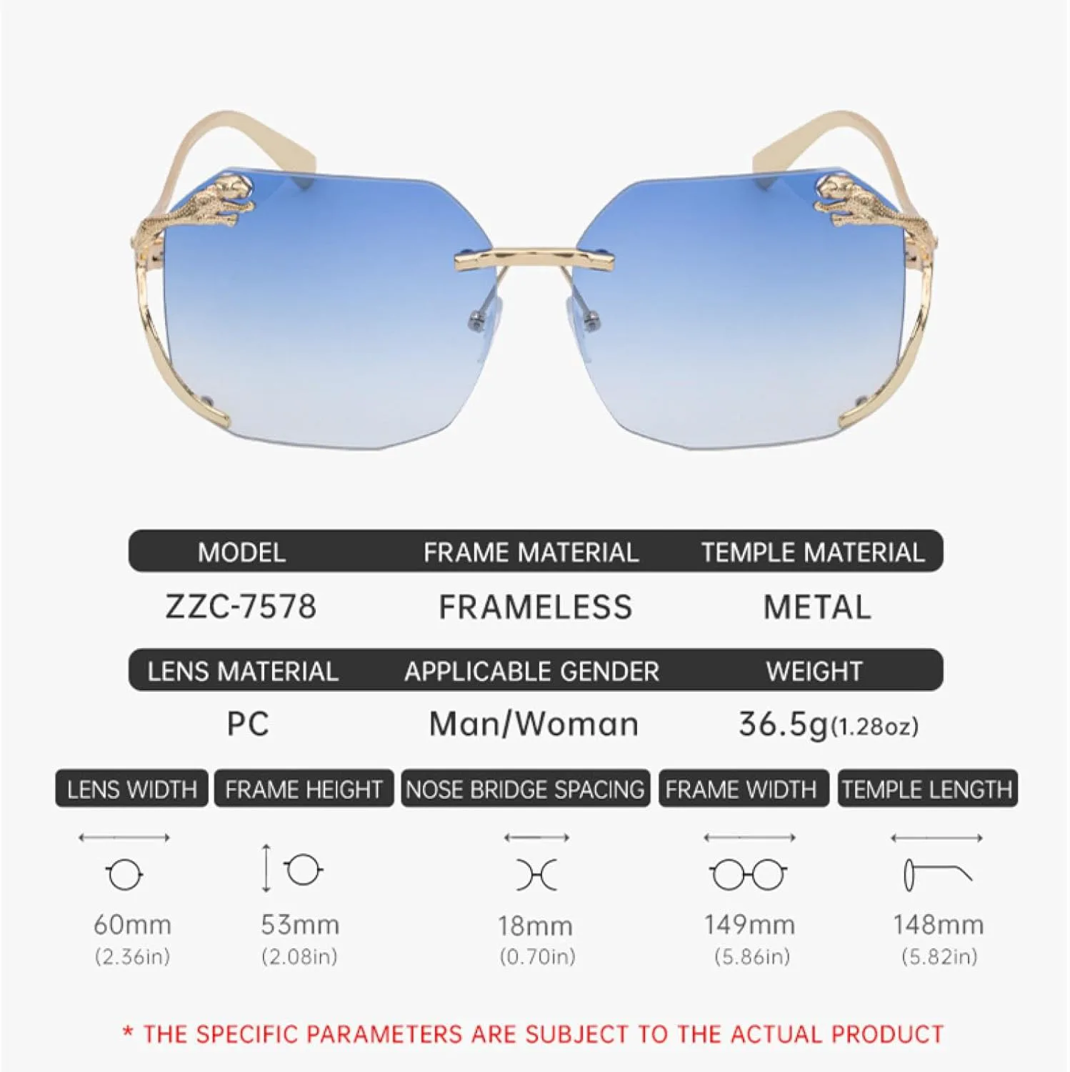 Большие солнцезащитные очки без оправы для женщин и мужчин, винтажные, в стиле панк, с металлическим леопардовым принтом, роскошные, популярные TVTBBVV, Blue
Большие солнцезащитные очки без оправы для женщин и мужчин, винтажные, в стиле панк, с металлическим леопардовым принтом, роскошные, популярные TVTBBVV, Blue