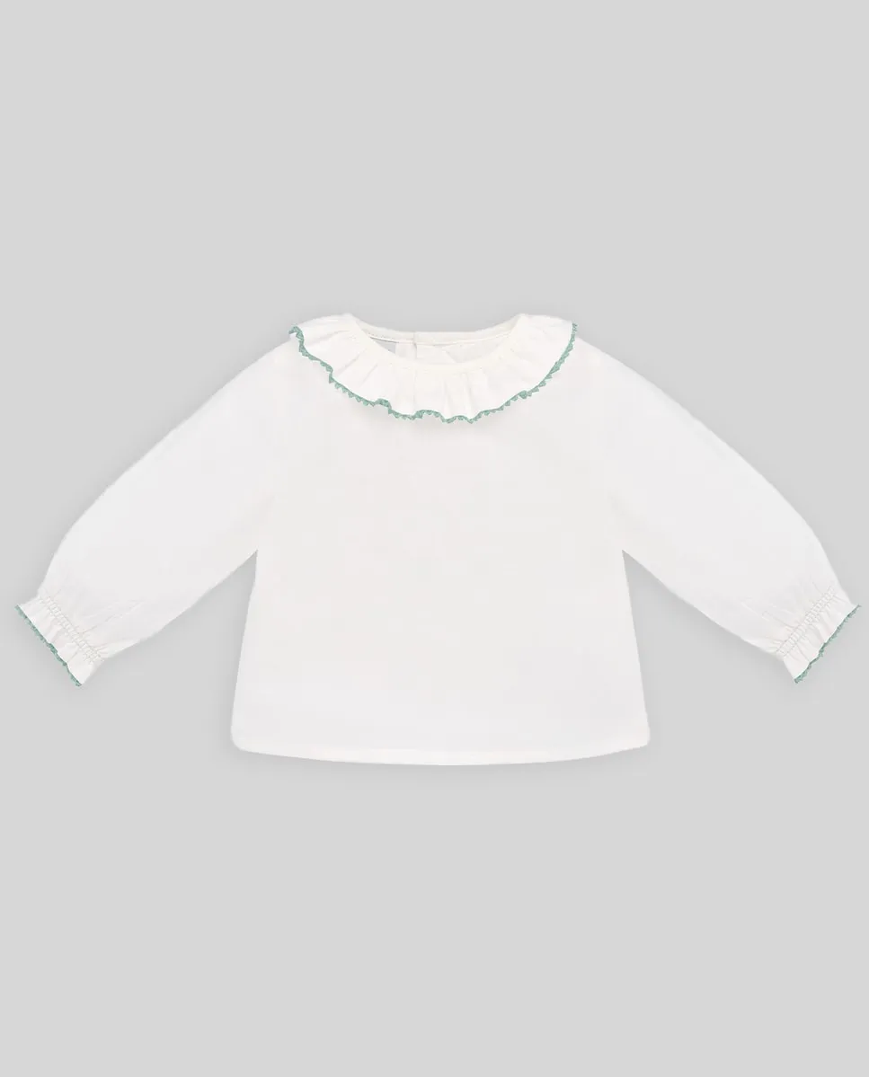 Детская блузка с волнистой отделкой коллекция Esencial Paz Rodríguez, белый/зеленый 
Детская блузка с волнистой отделкой коллекция Esencial Paz Rodríguez, белый/зеленый