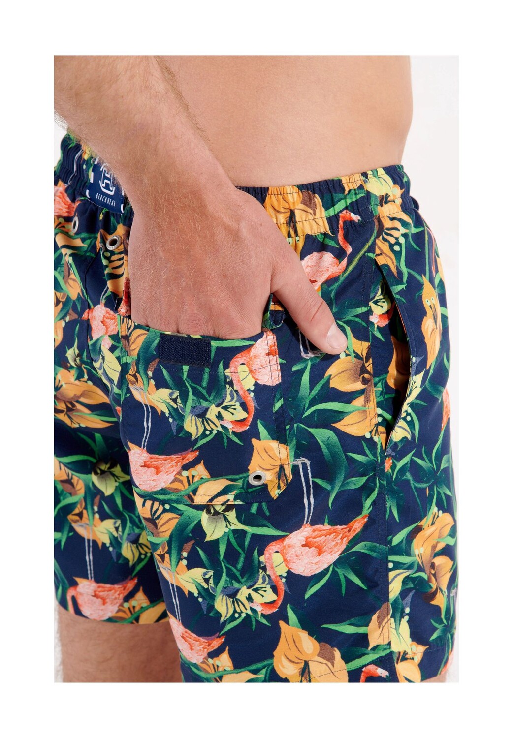 Мужские шорты для плавания с лейблом Flamingo на шнурке HOM, цвет Navy Print
Мужские шорты для плавания с лейблом Flamingo на шнурке HOM, цвет Navy Print