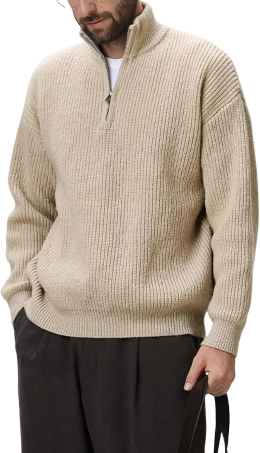 Мужской свитер с четвертью молнии, текстурированная вязка, длинный рукав, приталенный
Мужской свитер с четвертью молнии, текстурированная вязка, длинный рукав, приталенный