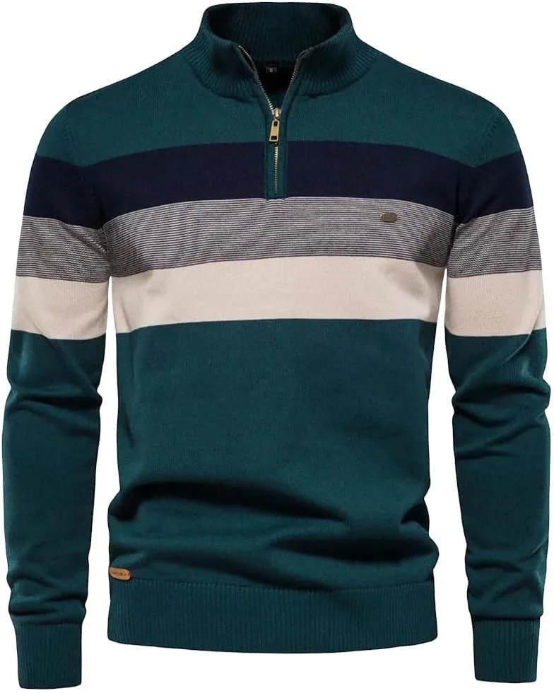 Мужской свитер с воротником стойкой и молнией на четверть
Мужской свитер с воротником стойкой и молнией на четверть