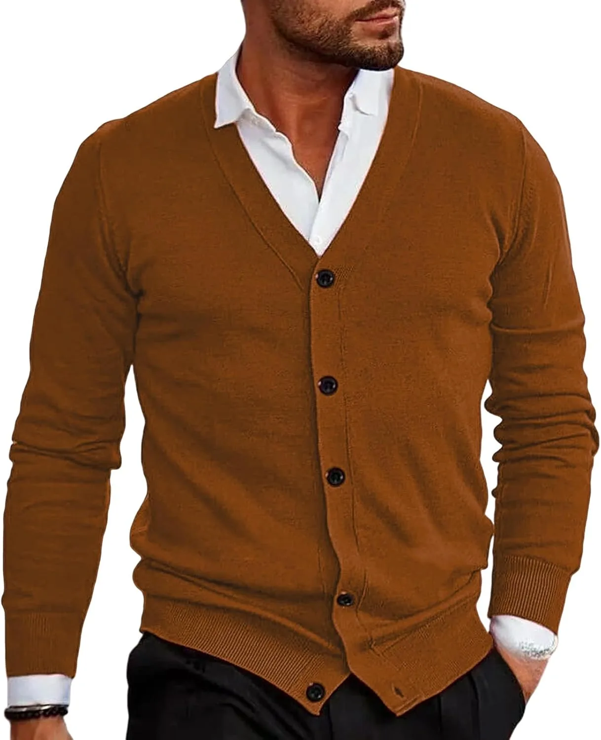 Мужской кардиган с V-образным вырезом и пуговицами, вязаный, с длинными рукавами CHXLQQX
Мужской кардиган с V-образным вырезом и пуговицами, вязаный, с длинными рукавами CHXLQQX