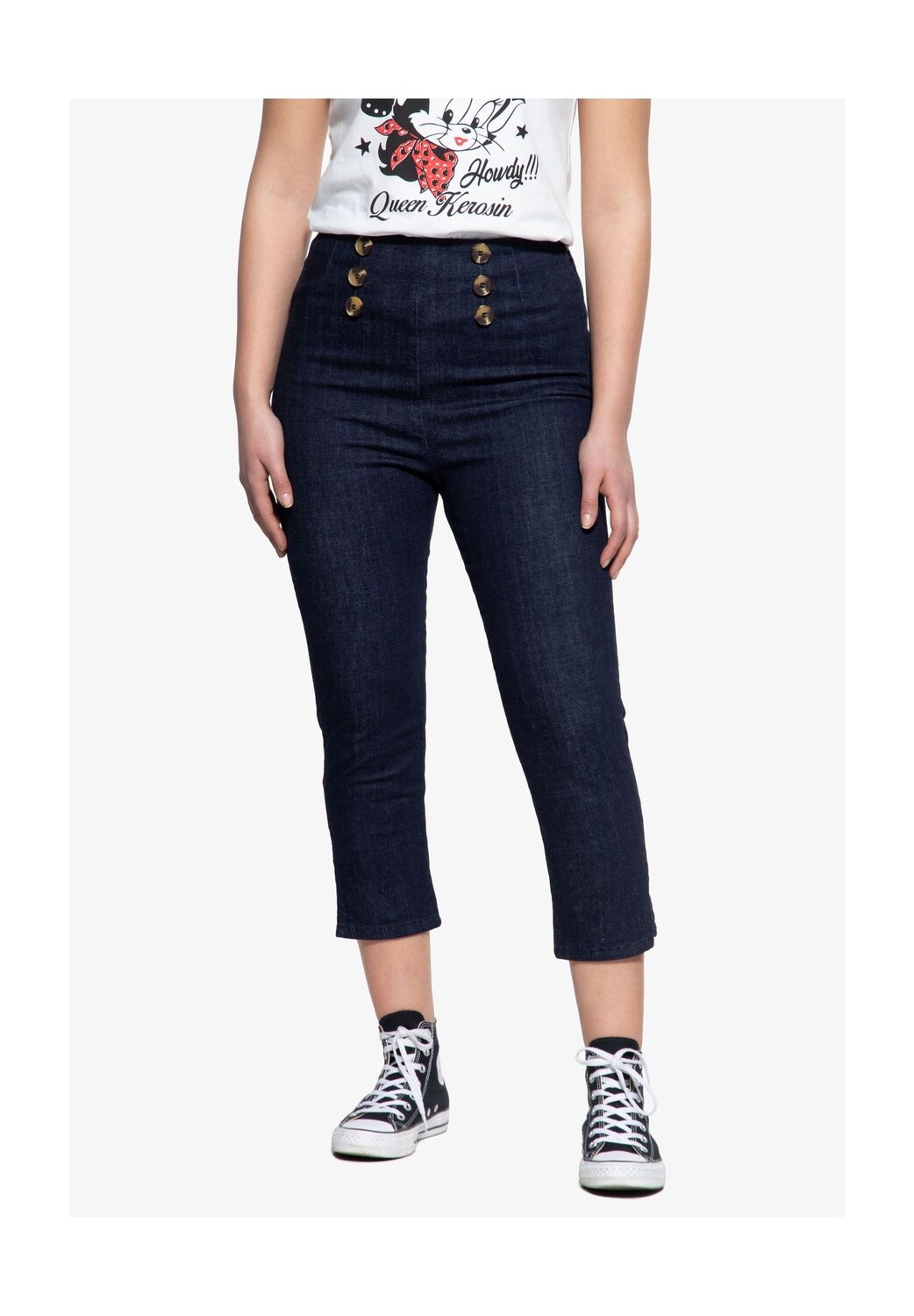 Джинсы с завышенной талией и прорезными манжетами на штанинах Queen Kerosin, темно-синий
Джинсы с завышенной талией и прорезными манжетами на штанинах Queen Kerosin, темно-синий