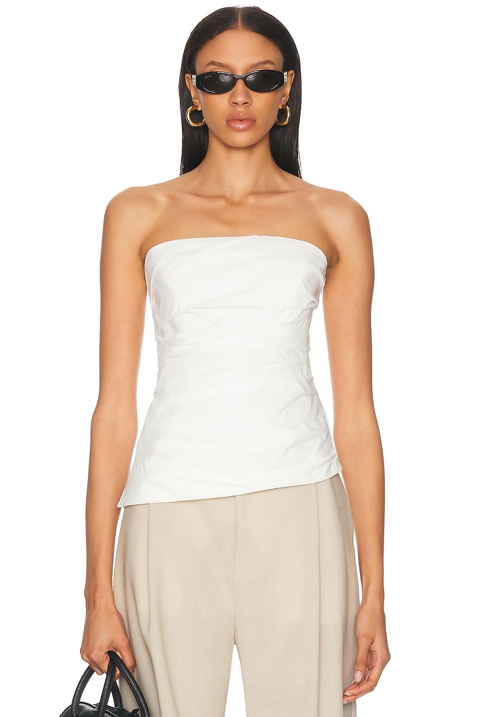 Emerson Ruched Bustier Топ Simkhai, White
Emerson Ruched Bustier Топ Simkhai, White