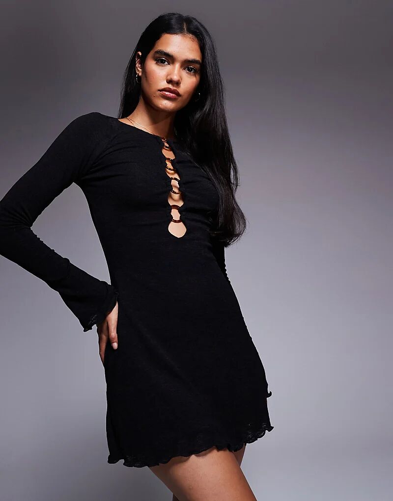 Мини-платье принцессы Полли Дежонж с салатовым краем, отделкой в виде кольца и открытым передом, черного цвета
Мини-платье принцессы Полли Дежонж с салатовым краем, отделкой в виде кольца и открытым передом, черного цвета